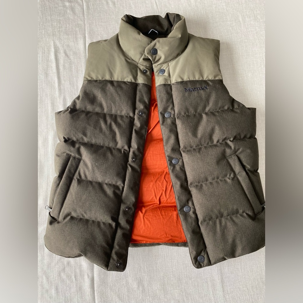 Marmot Olive and Orange Quilted Down Vest